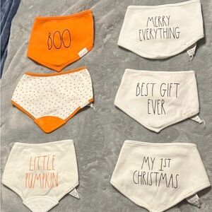 Rae Dunn Orange and White Bib Set for Festive Occasions Halloween and Christmas